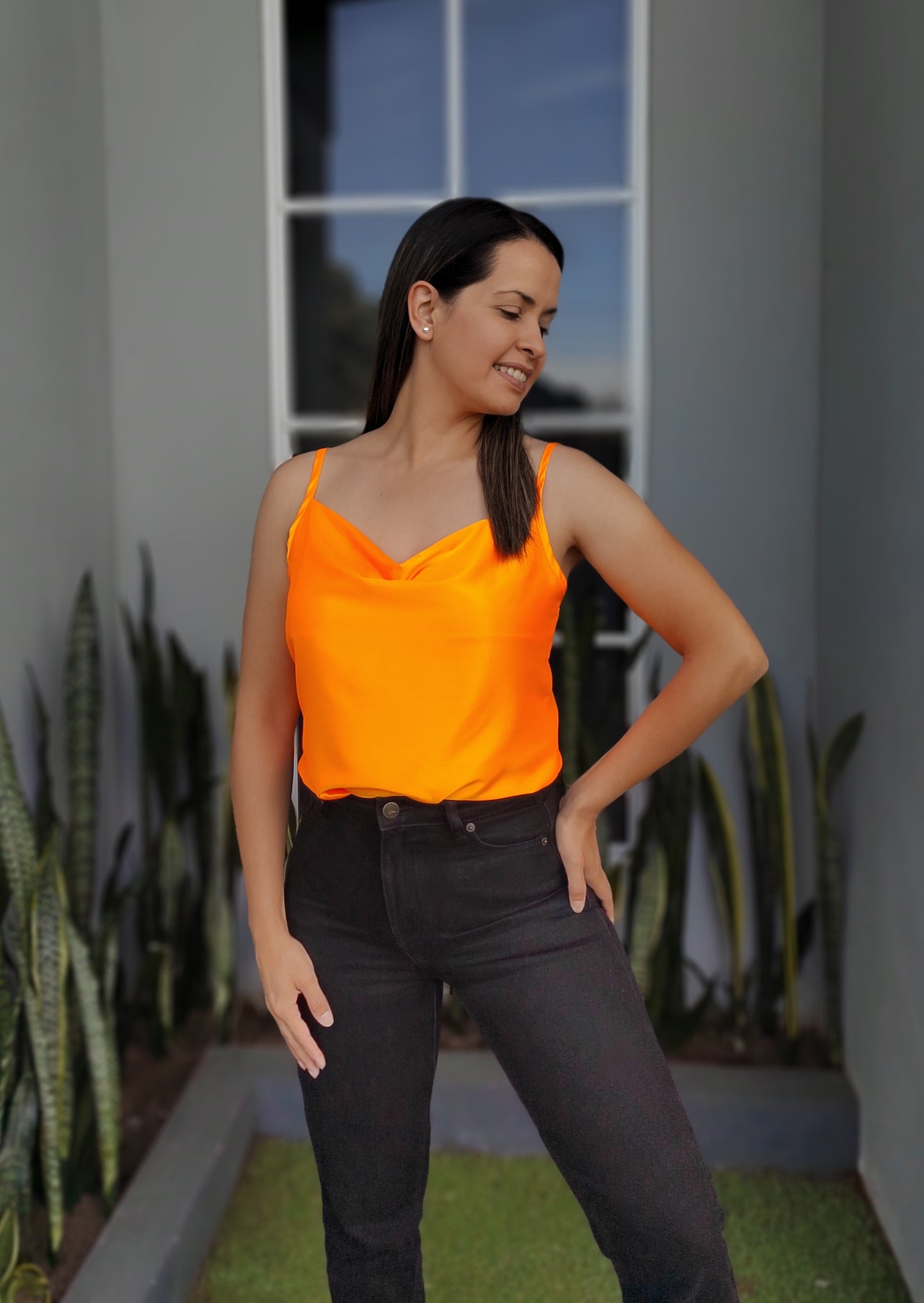 Blusa Tirante Drapeado Naranja