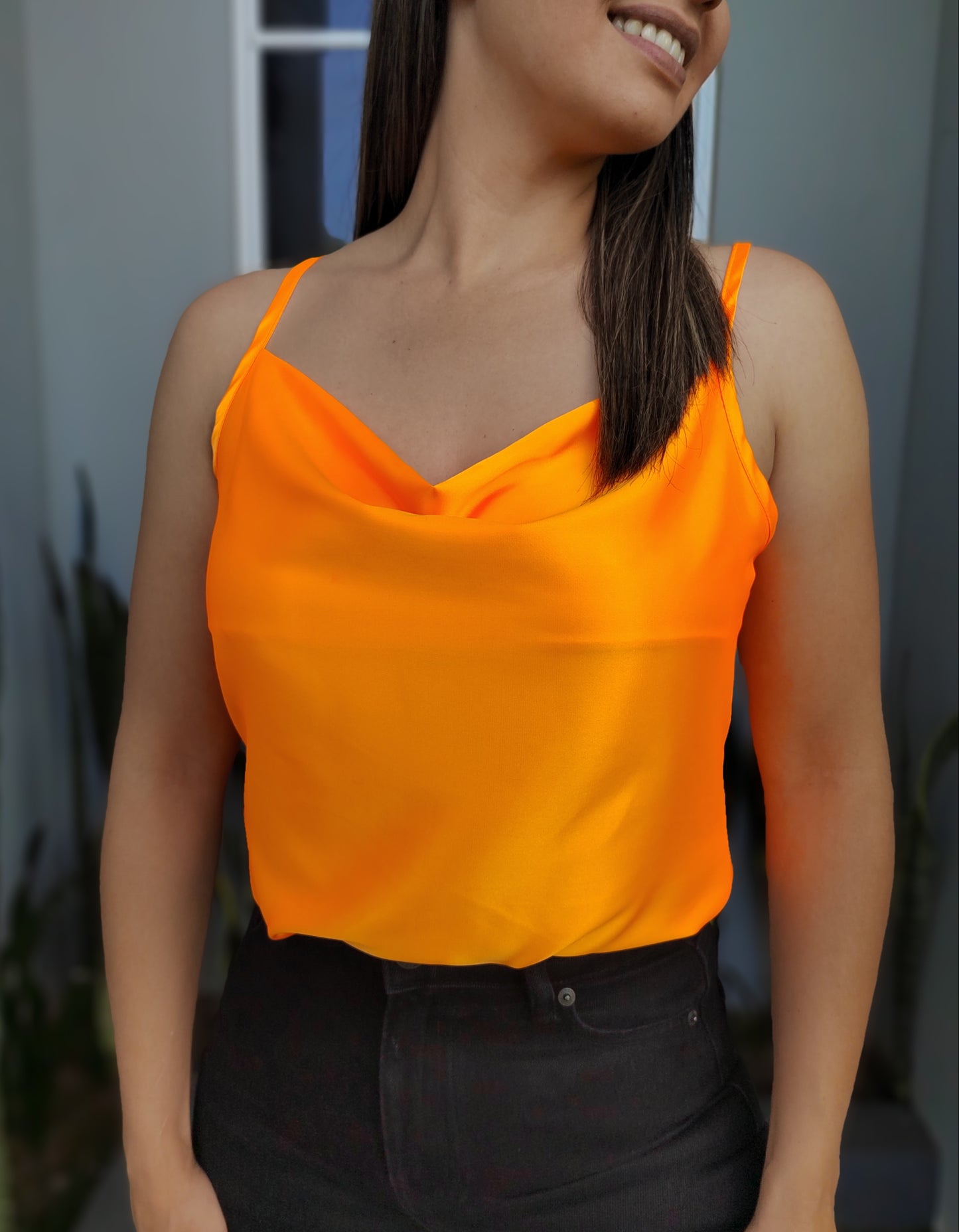 Blusa Tirante Drapeado Naranja