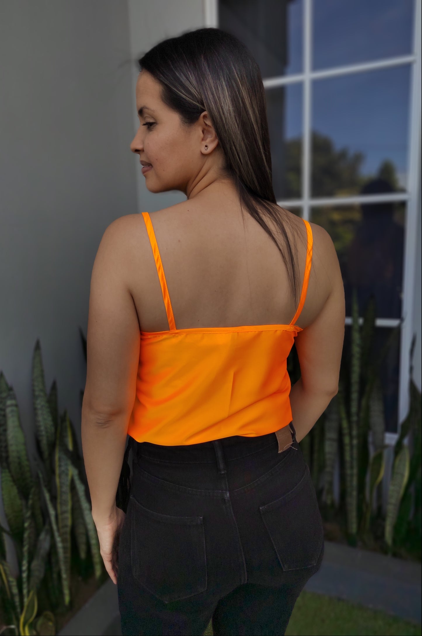 Blusa Tirante Drapeado Naranja