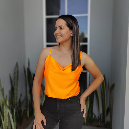 Blusa Tirante Drapeado Naranja