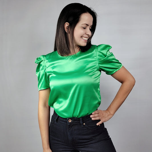 Blusa manga drapeada Satín