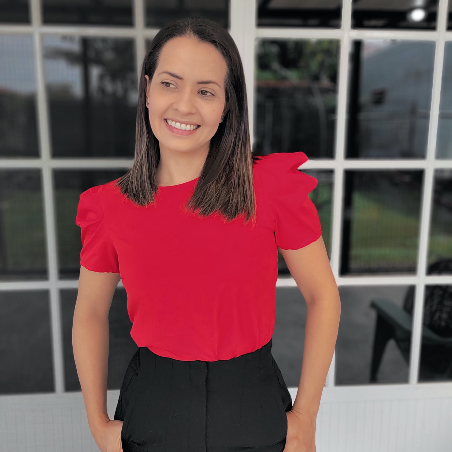 Blusa manga drapeada Rojo