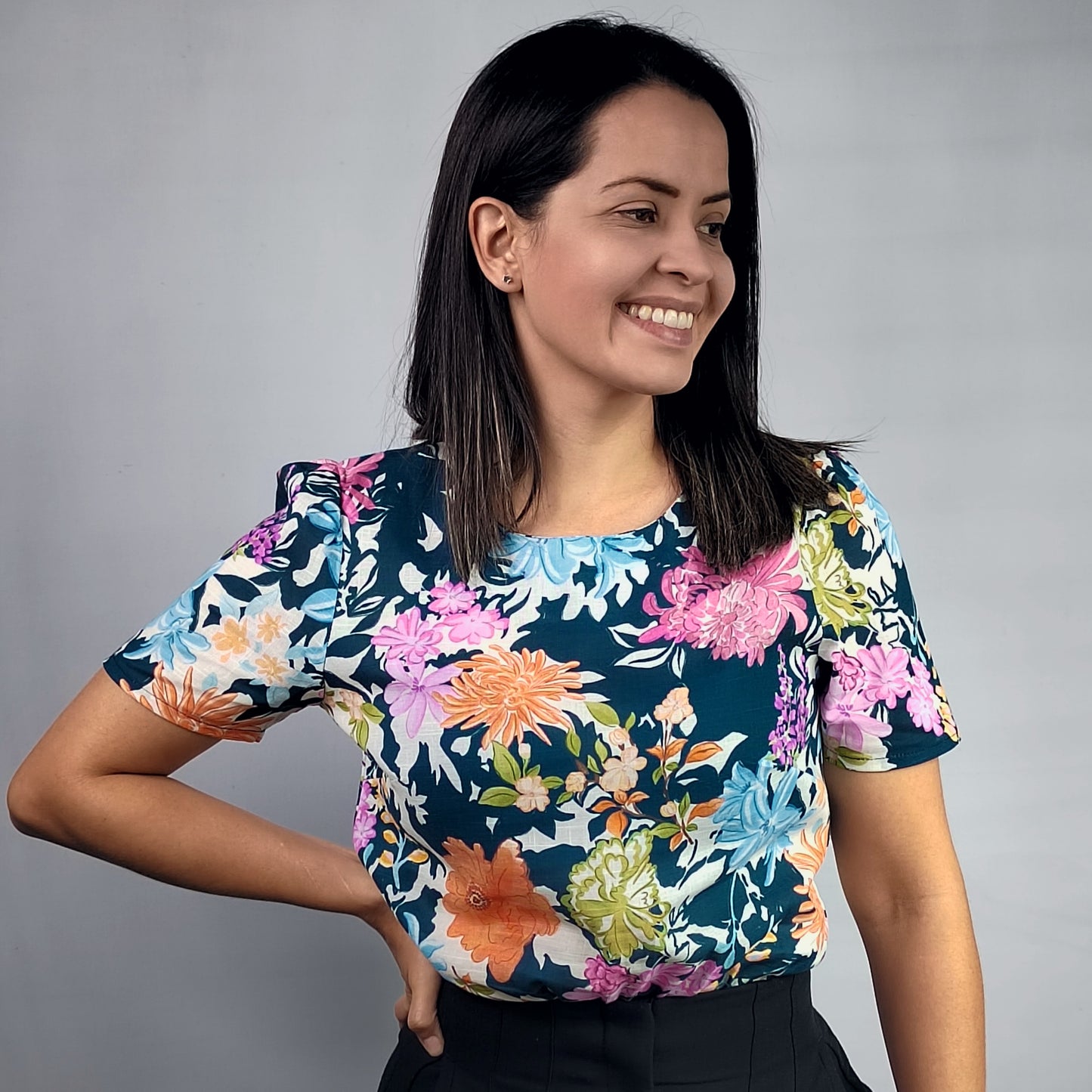 Blusa Floral Azul