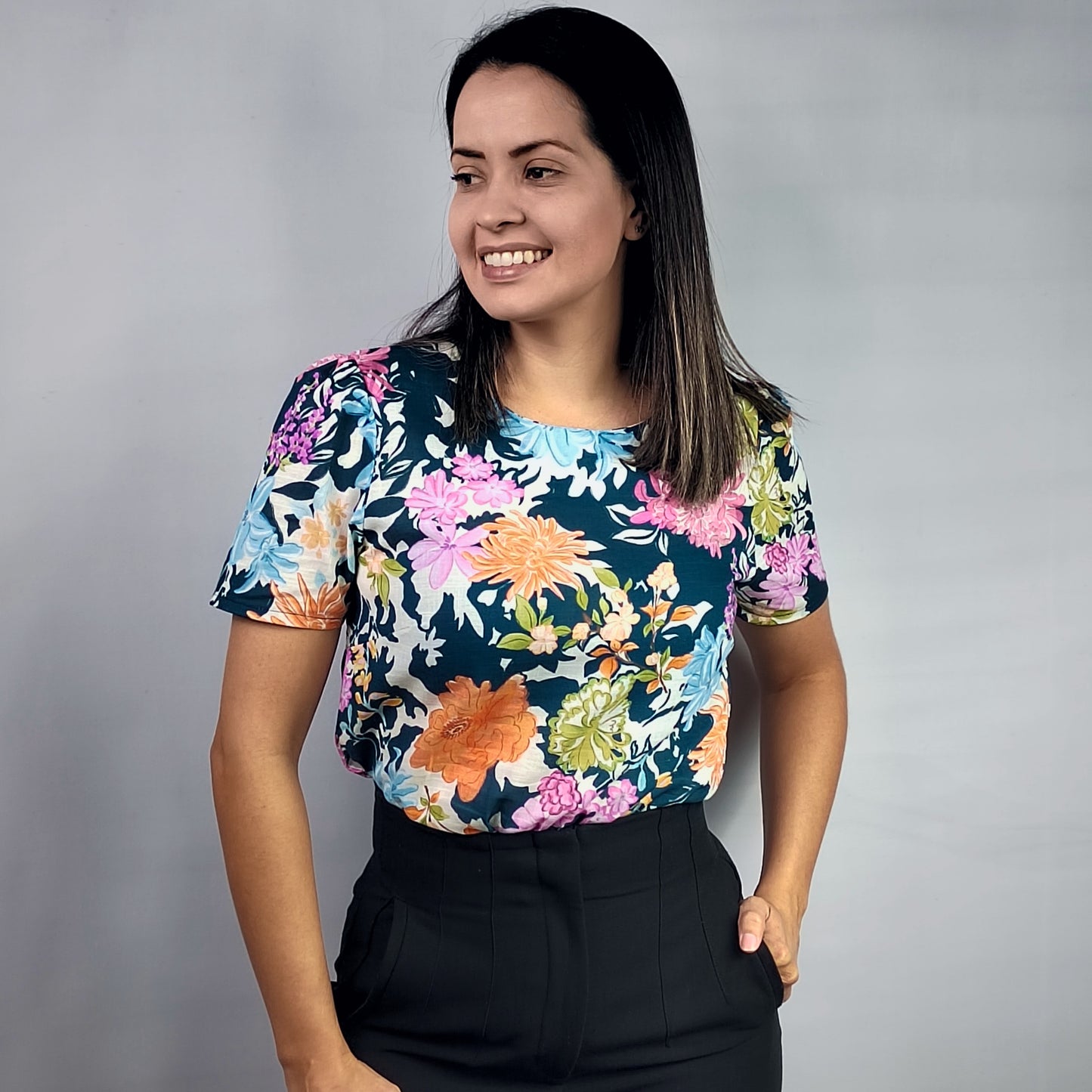 Blusa Floral Azul