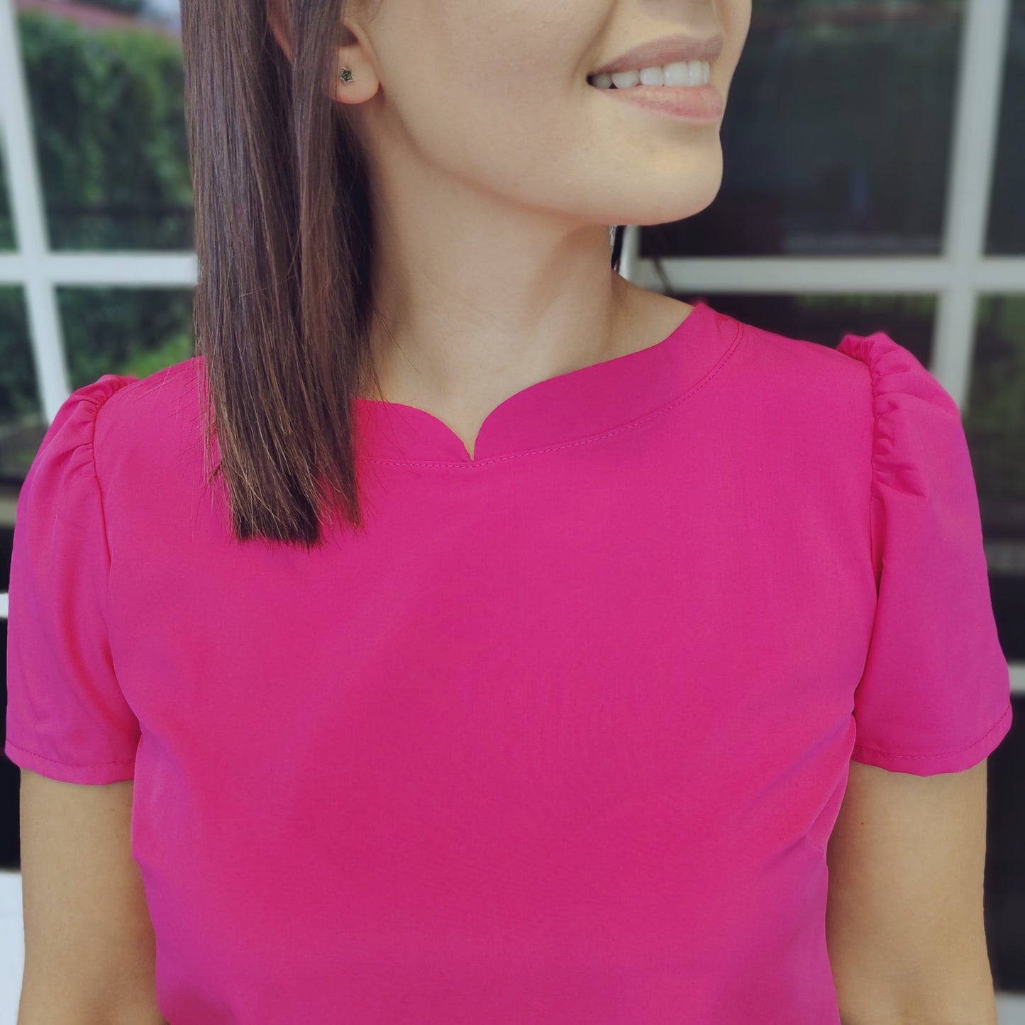 Blusa cuello chino fucsia