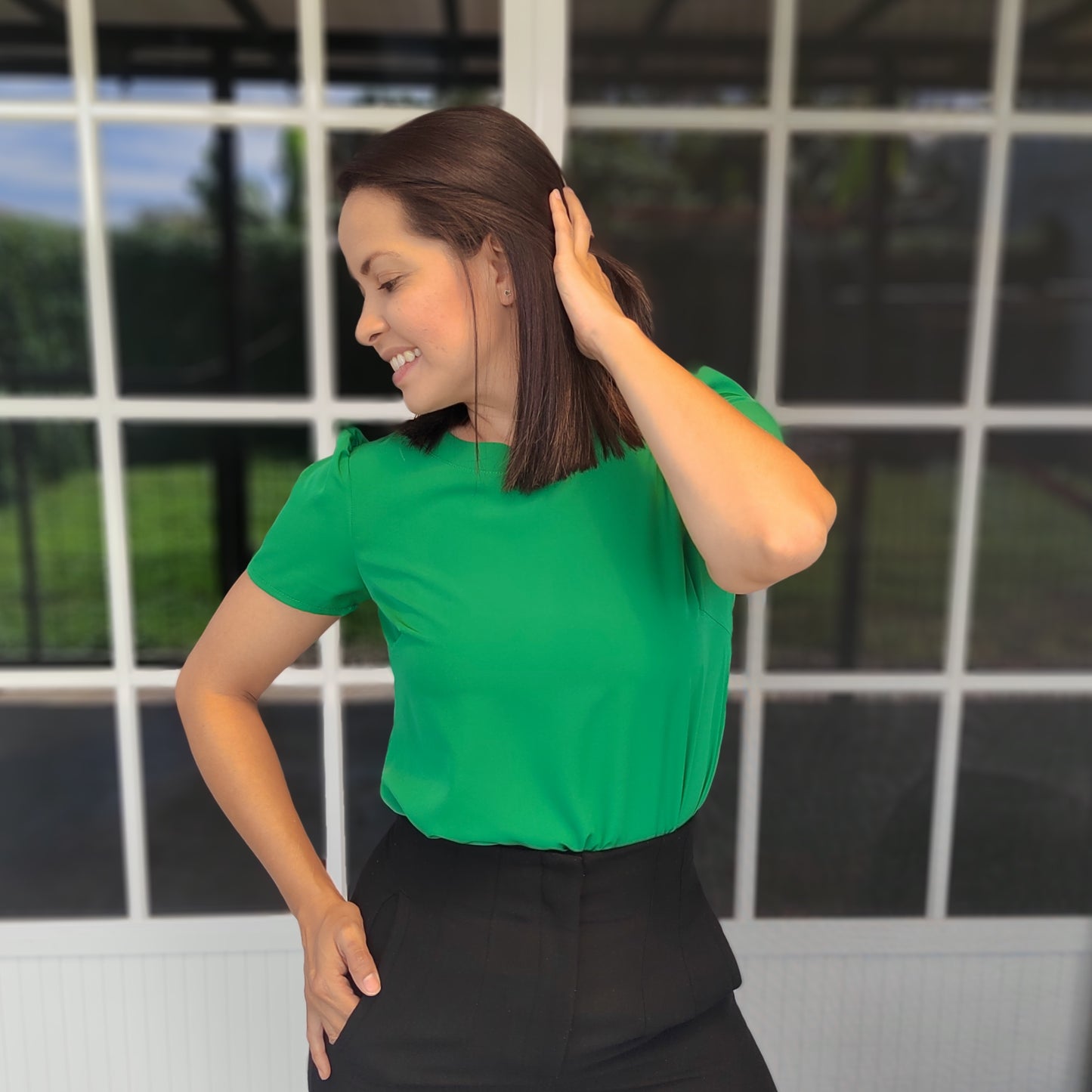 Blusa cuello chino verde