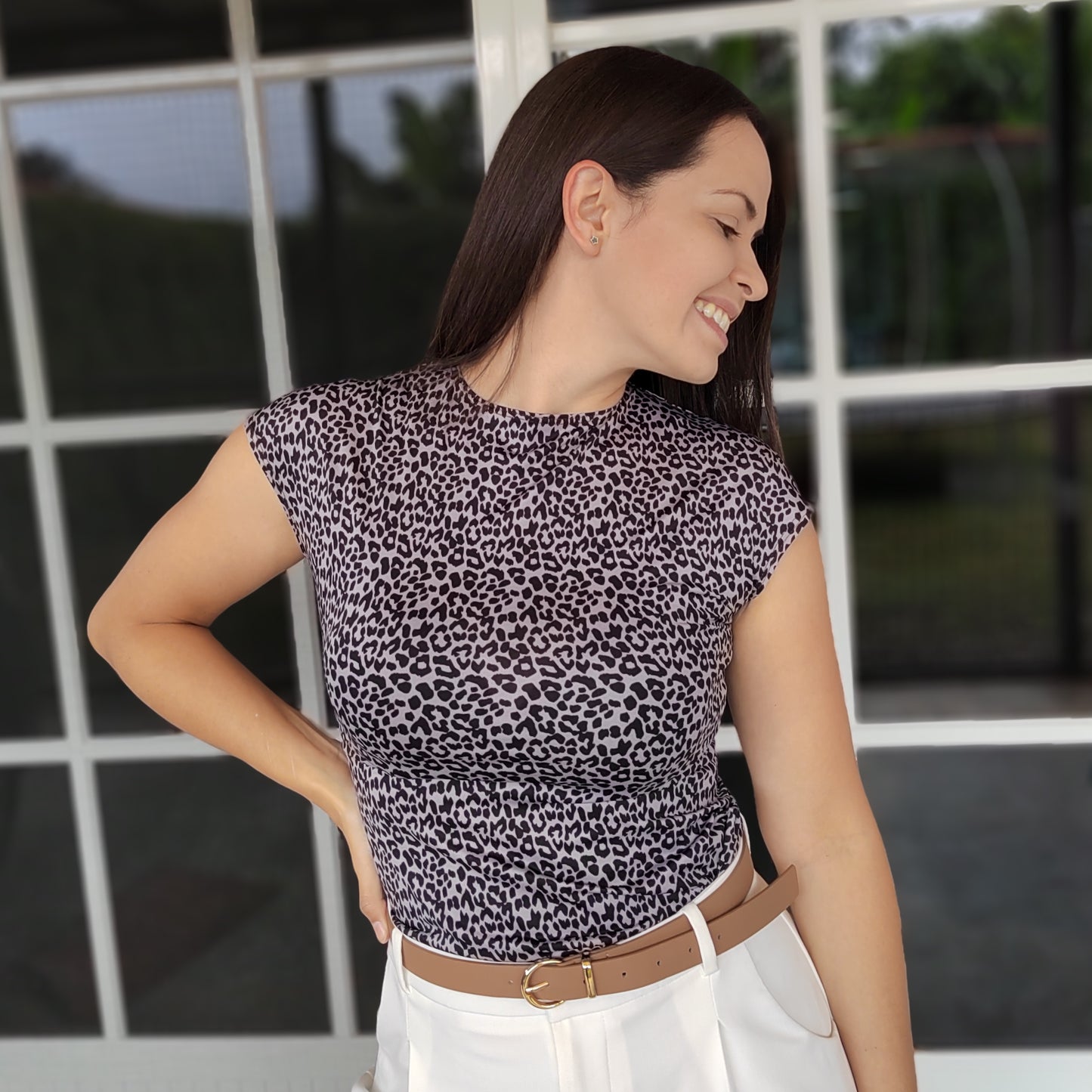 Blusa manga enteriza animal print gris